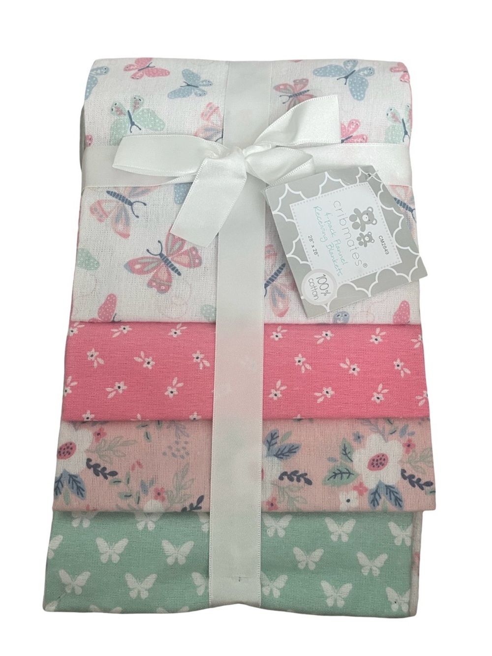 Cribmates Butterfly & Floral Muslin Baby Blanket Set - Pink, Green, White - Picture 3 of 3